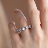 Beştaşlı Çapraz Yüksek Montür Starlight Diamond Gümüş Yüzük thumbnail 4