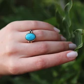 Turkuaz Taşlı Otantik El İşi Gümüş Yüzük thumbnail 2