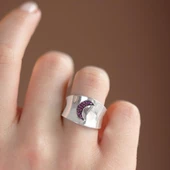 Pembe Zirkon Taşlı Moon İkon Gümüş Yüzük thumbnail 4