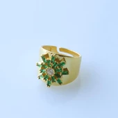 Yeşil Kutup Yıldızı Zirkon Taşlı Gold Kaplama Ayarlanabilir Gümüş Yüzük thumbnail 3