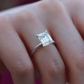 Emerald Kesim 3,87 Karat Tek Taş Model Sky Diamond Yüzük thumbnail 3