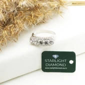 Zirkon Taş Çerçeveli Yüksek Montür Model 5 Taş Starlight Diamond Gümüş Yüzük thumbnail 3