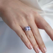 Baget Kesim Ametist Taş Gümüş Yüzük thumbnail 3