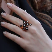 Elmas Montür Dal Tasarım Gold Kaplama Gümüş Yüzük thumbnail 1