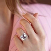 Pembe Zirkon Taşlı Moon İkon Gümüş Yüzük thumbnail 5