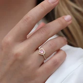 Kalp Pndr Model Pembe Zirkon Taşlı Gold Gümüş Yüzük thumbnail 1