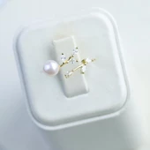 Zirkon Taşlı İnci ve Sarmaşık Minimal 925 Ayar Gümüş Gold Kaplama Yüzük thumbnail 2