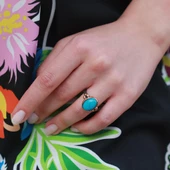 Turkuaz Taşlı Otantik El İşi Gümüş Yüzük thumbnail 3