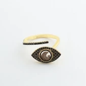 Haraketli Ay Yıldız Taşlı Gold Kaplama Gümüş  Göz Yüzük thumbnail 5