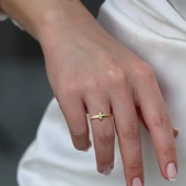 Yarı Taşlı Tffny Gold Kaplama Gümüş Yüzük thumbnail 4