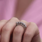 Prenses Model 4 Tırnaklı 5 Taş Starlight Diamond Gümüş Yüzük thumbnail 2