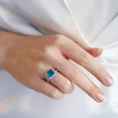 Baget Kesim Aquamarin Taş Gümüş Yüzük thumbnail 4