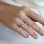 Pndr İki Kalp Pembe Zirkon Taşlı Gümüş Yüzük thumbnail 4