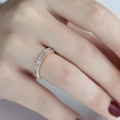Rose Kaplama Baget Taşlı Tamtur 925 Ayar Gümüş Yüzük - 2