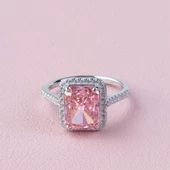 Pembe Taşlı Radiant Kesim Gümüş Yüzük thumbnail 2