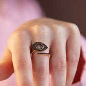 Haraketli Ay Yıldız Taşlı Gold Kaplama Gümüş  Göz Yüzük thumbnail 4