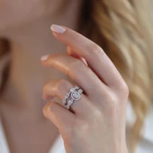 Oval Kesim Baget Taşlı Çift Gümüş Yüzük thumbnail 2