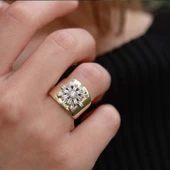 Kutup Yıldızı Zirkon Taşlı Gold Kaplama Ayarlanabilir Gümüş Yüzük thumbnail 1