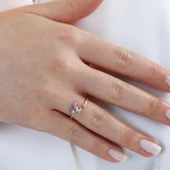 Totem Kuşu Renkli Mine İşli Gold Kaplama Gümüş Yüzük thumbnail 3