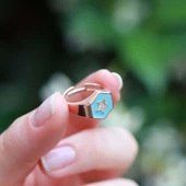 Yıldız Modeli Mavi Mine İşli Rose Gold Kaplama Ayarlanabilir Gümüş Yüzük thumbnail 1