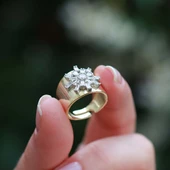 Kutup Yıldızı Zirkon Taşlı Gold Kaplama Ayarlanabilir Gümüş Yüzük thumbnail 3