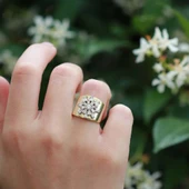 Kutup Yıldızı Zirkon Taşlı Gold Kaplama Ayarlanabilir Gümüş Yüzük thumbnail 2