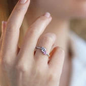 Pndr İki Kalp Pembe Zirkon Taşlı Gümüş Yüzük thumbnail 2