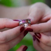 Renkli Zirkon Taşlı Baget Kesim Gümüş Tamtur Yüzük thumbnail 1