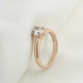 Round Kesim V Montür Rose Gold Sky Diamond Yüzük thumbnail 3