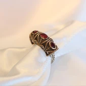 Kök Yakut Taşlı Taç Model Otantik Gümüş Yüzük - 1