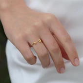 Çift Düğümlü Gold Kaplama Minimal Yüzük thumbnail 2