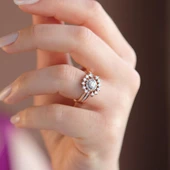 Star Cricle Rose Gold Kaplama Sky Diaomnd Yüzük thumbnail 4