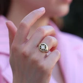 Zirkon Taşlı Mine İşli Kutup Yıldızı Ayarlanabilir Gümüş Yüzük thumbnail 1