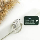 Zirkon Taş Çerçeveli Yüksek Montür Model 5 Taş Starlight Diamond Gümüş Yüzük thumbnail 1