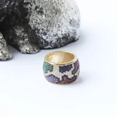 Wonderland Map Çift Taraflı Renkli Mine İşli Gümüş Yüzük thumbnail 4