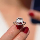 Baget Kesim Rodyum Kaplamalı Gümüş Tek Taş Yüzük thumbnail 1