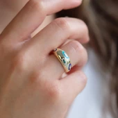 Fortuna Modeli Gold Kaplama Ayarlanabilir Gümüş Yüzük thumbnail 2