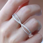 Sonsuzluk Model Çift Parmağı Saran Ayarlanabilir Gümüş Yüzük thumbnail 1