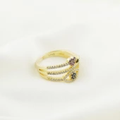 Zirkon Taşlı Gold Kaplama Moon Gümüş Yüzük thumbnail 3