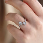 Floral Vine Halo Baget Kesim Starlight Diamond Gümüş Yüzük thumbnail 3