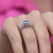 Prenses Kesim Aquamarine Taşlı Gümüş Yüzük thumbnail 3