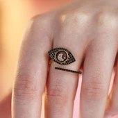 Haraketli Ay Yıldız Taşlı Gold Kaplama Gümüş  Göz Yüzük thumbnail 3