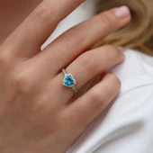 Kalp Pndr Model Aquamarin Taşlı Gümüş Yüzük thumbnail 1