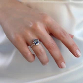 Tanzanit Taşlı Kare Lotus Çiçeği Gümüş Yüzük thumbnail 2