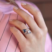 Swarovski Taşlı Renkli Kelebek Gümüş Yüzük thumbnail 4