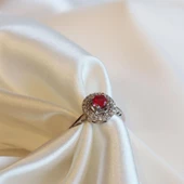 Pembe Zirkon Taşlı Elmas Montür Gümüş Yüzük thumbnail 2