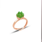 Ayarlanabilir Yeşil Taşlı Lotus Çiçeği 925 Ayar Gümüş Yüzük thumbnail 2