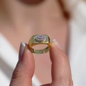 Taşlı Gold Kaplama Gümüş Göz Yüzük thumbnail 3