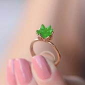 Ayarlanabilir Yeşil Taşlı Lotus Çiçeği 925 Ayar Gümüş Yüzük thumbnail 1