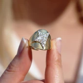 Half Star Gold Kaplama Gümüş Yüzük thumbnail 2